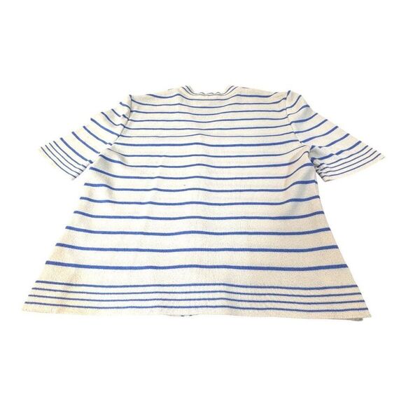 St. John Collection Blue & White Striped V Neck Button Up Cardigan Size 12 READ - Picture 5 of 9